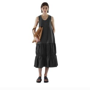 COS Tiered Billowy Gathered Midi Dress women's sz XS in black organic cotton